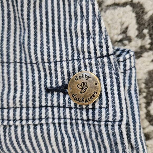 Dotty Dungarees Railroad Stripe Shortalls Size 5-6 years - Picture 2 of 5